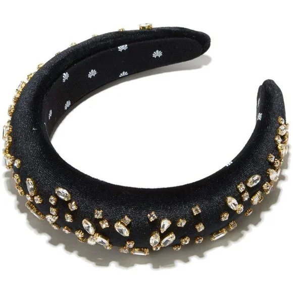 Lele Sadoughi Jet Velvet Crystal Padded Headband RARE Lele Sadoughi Pearls Jet Black Velvet Headband - Etsy main image 4